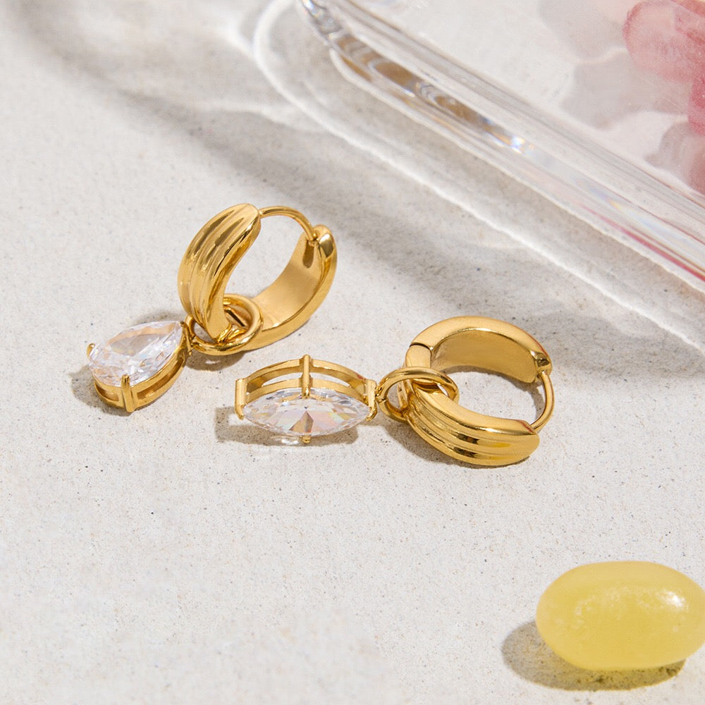 18K Gold Forever Jewel Mismatched Small Hoop Huggie Earrings