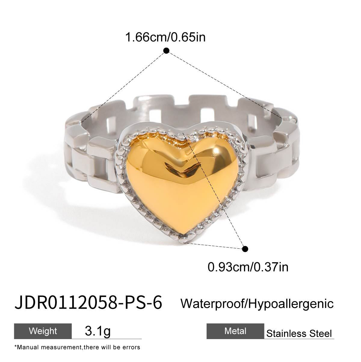 18K Gold Watch Band Flower Heart Statement CZ Stacking Ring