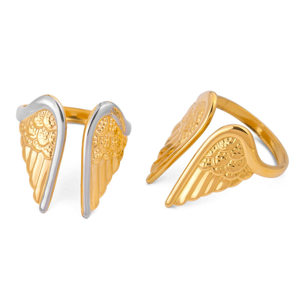 18K Gold and Silver Two Tone Angel Wings Cuff Ring