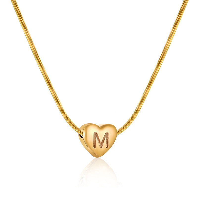18K Gold Heart Letter Initial Dainty Necklace