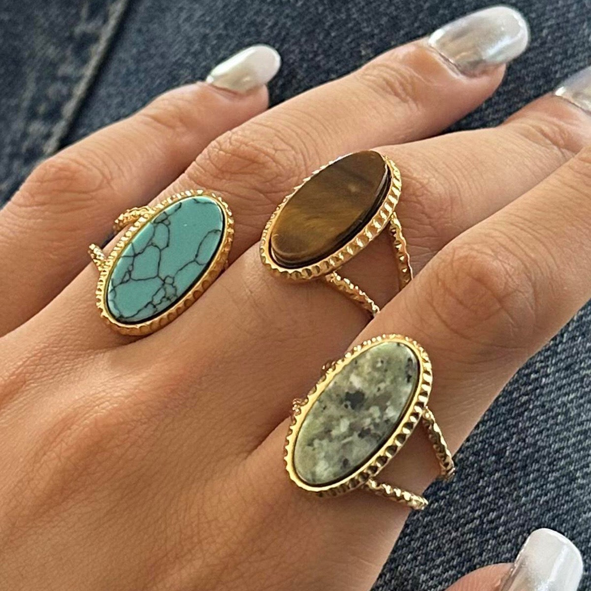 18K Gold Old Money Oval Gemstone Statement Ring