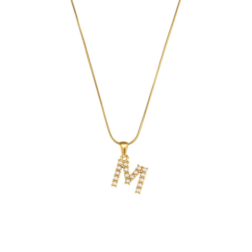 18K Gold Pearl Initial Pendant Necklace