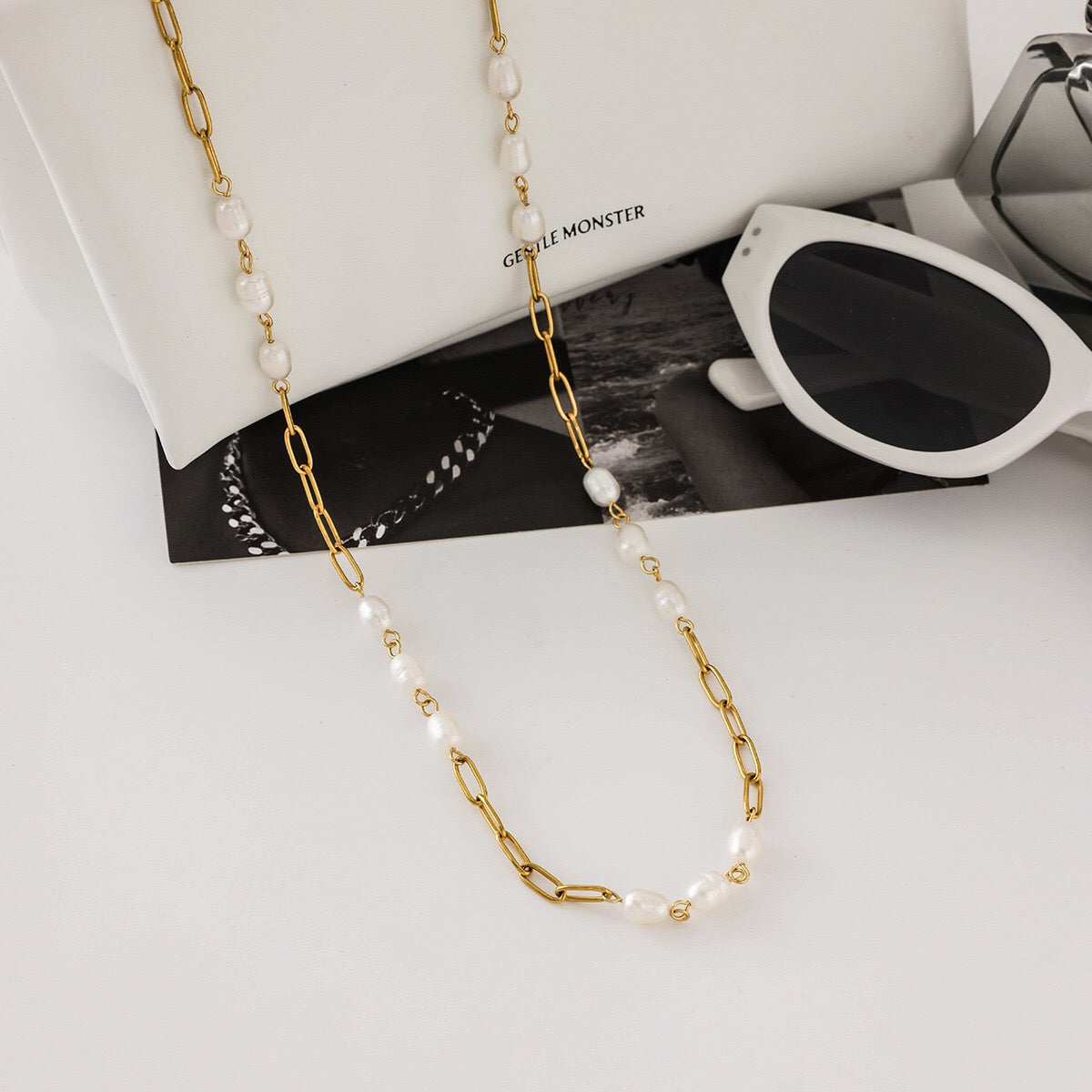 18K Gold Freshwater Pearl Long Chain Necklace