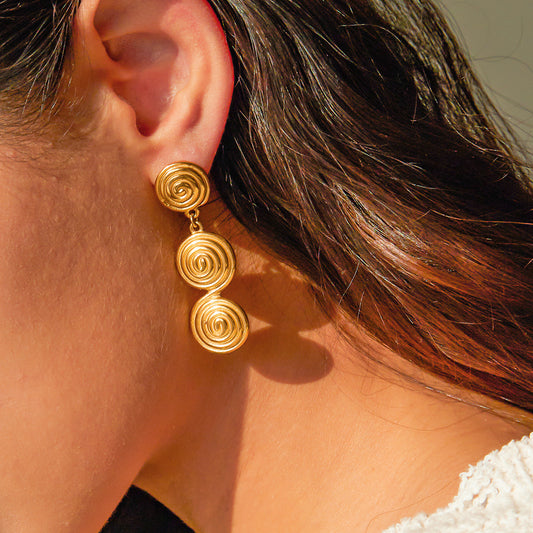 18K Gold Ocean Swirl Drop Dangle Earrings