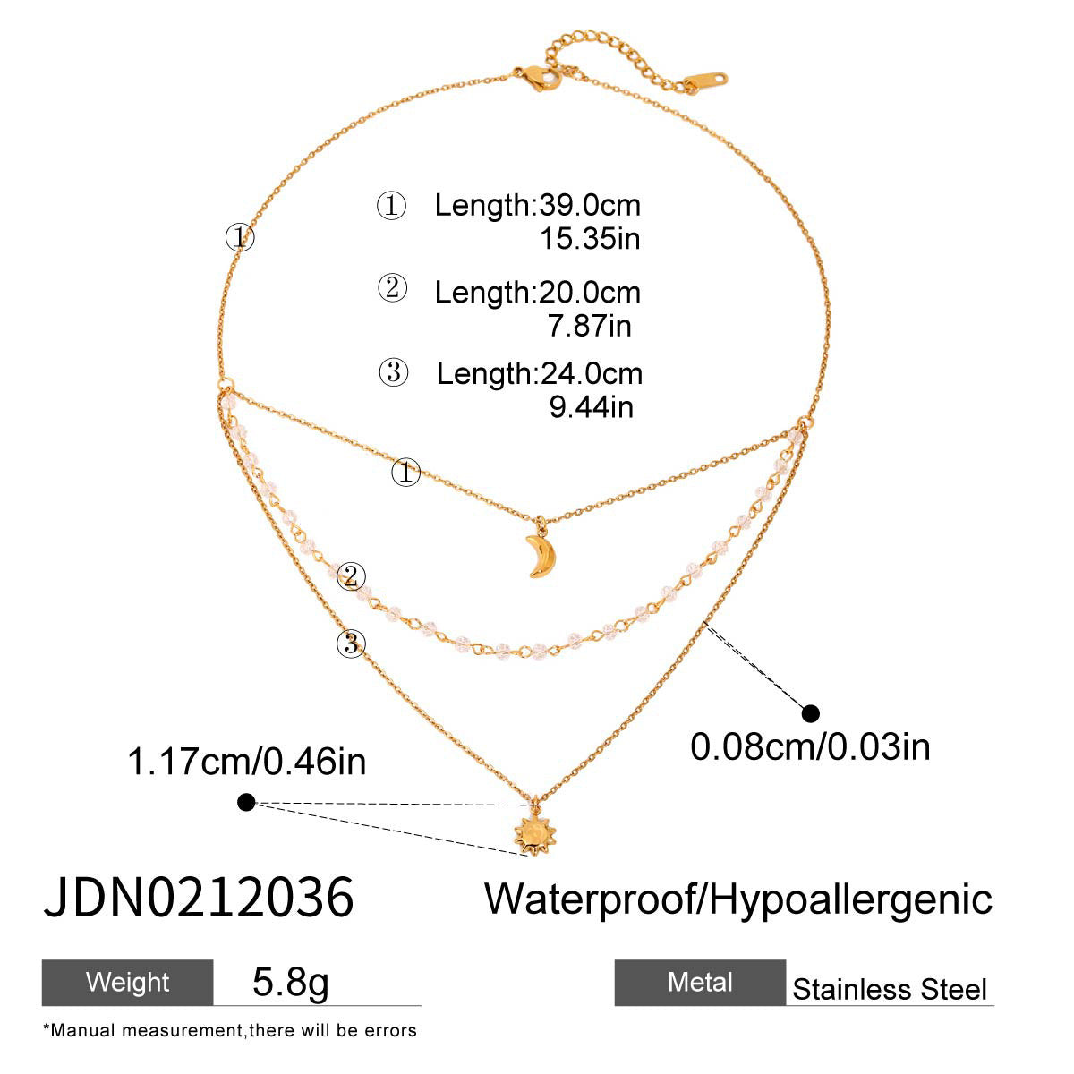 18K Gold Sun And Moon Dainty Chain Layered Necklace