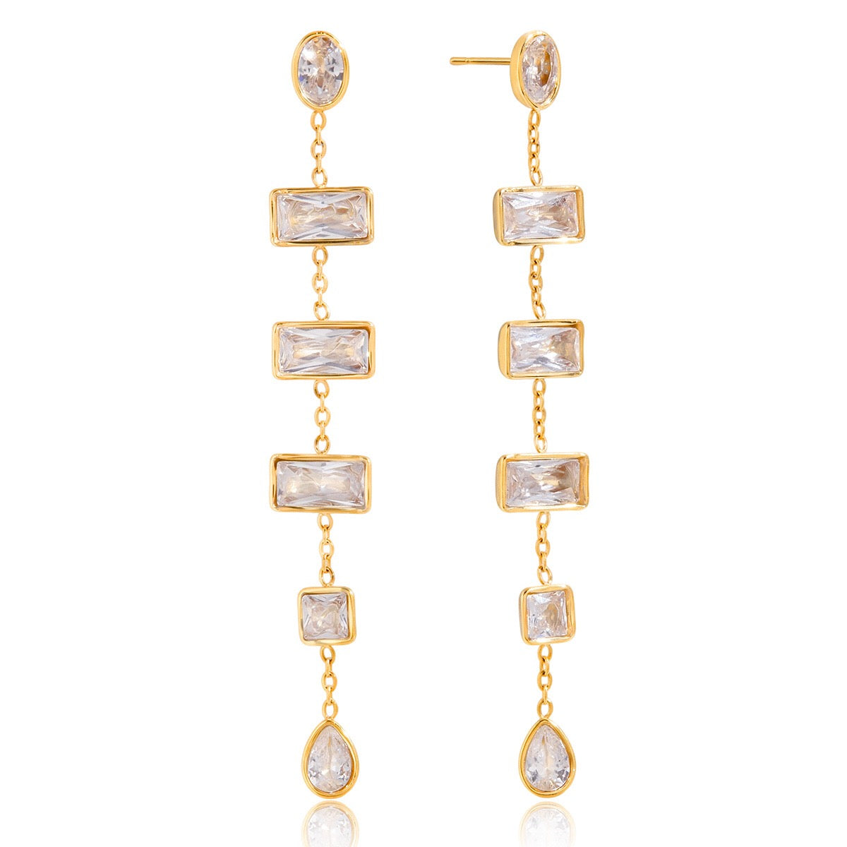 18K Gold Allure CZ Long Drop Dangle Earrings