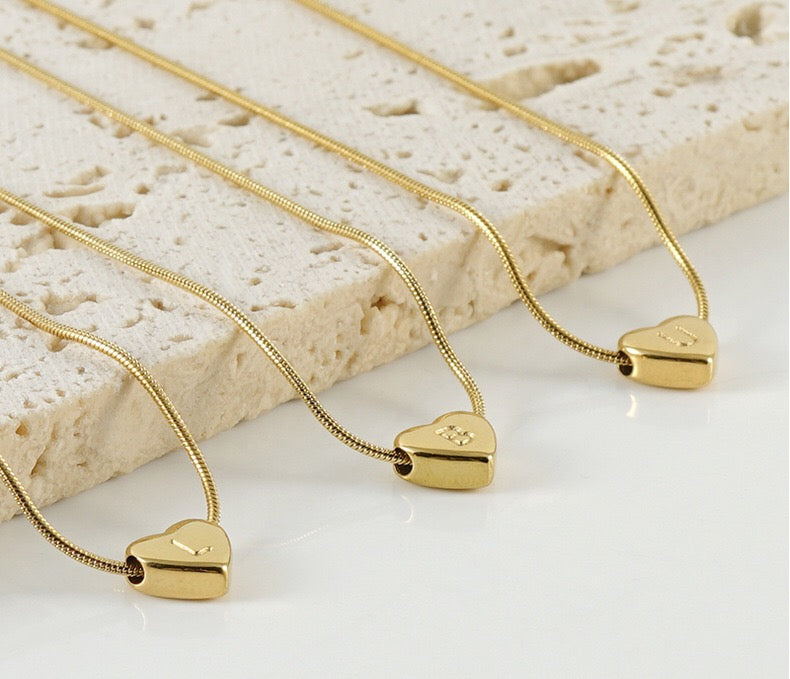 18K Gold Heart Letter Initial Dainty Necklace