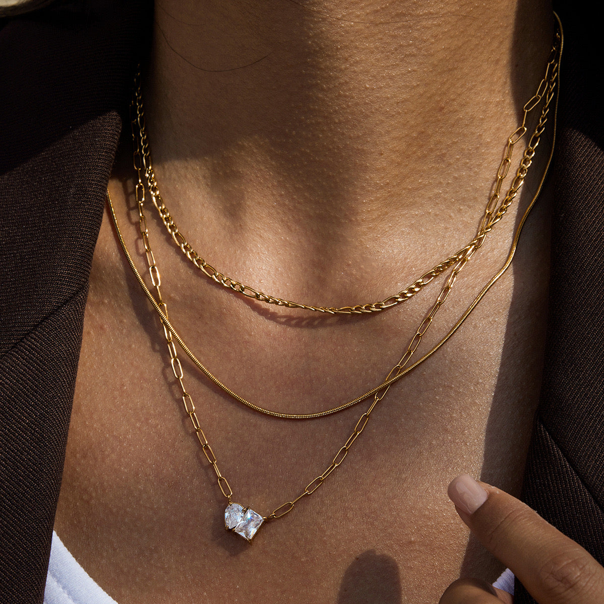 18K Gold Perfect Match Pendant Rope Chain Necklace Set