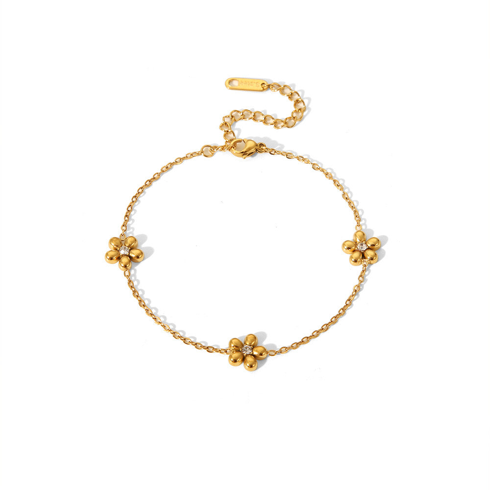 18K Gold Beaded Flower Chain Collar Necklace