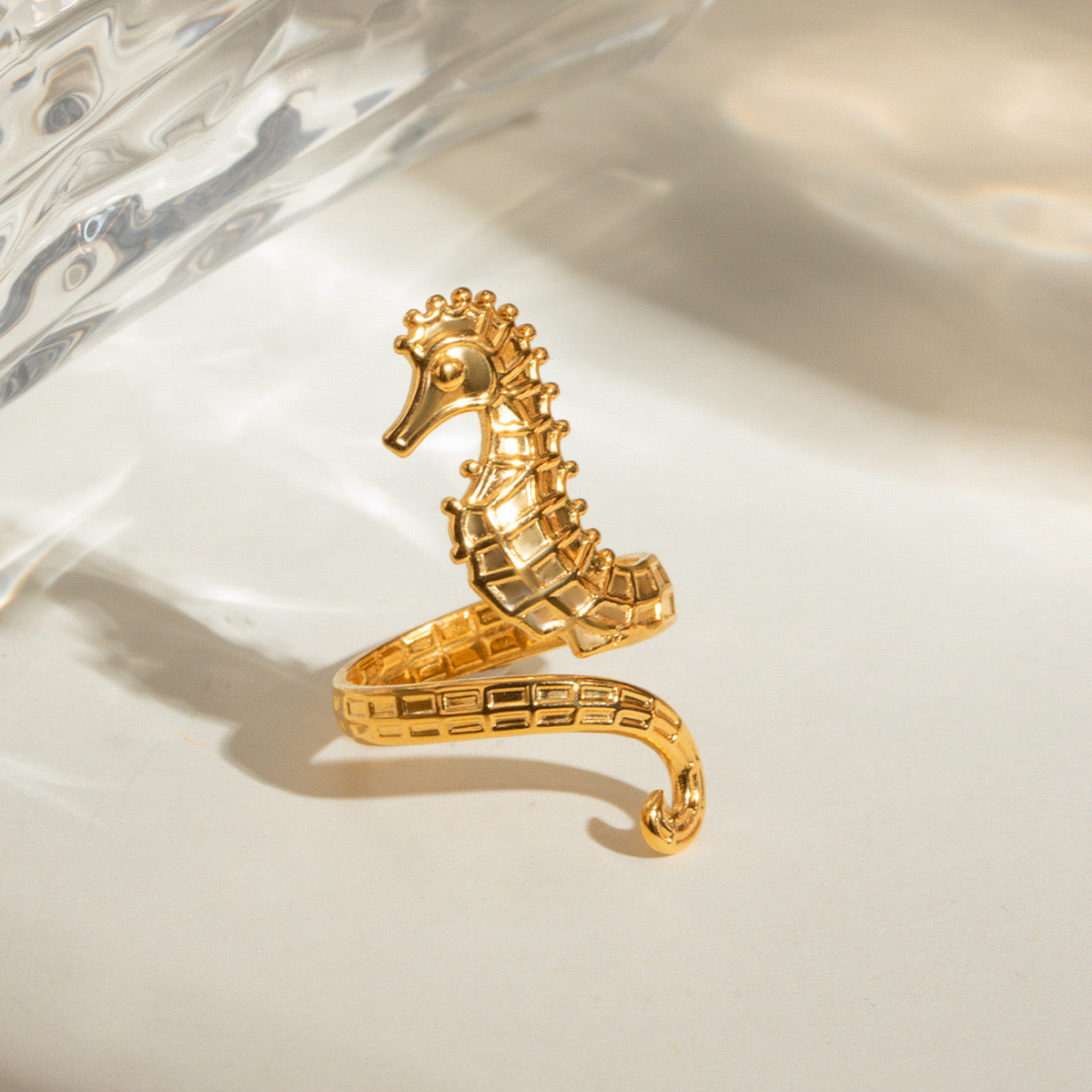 18K Gold Ocean Theme Sea Horse Statement Ring