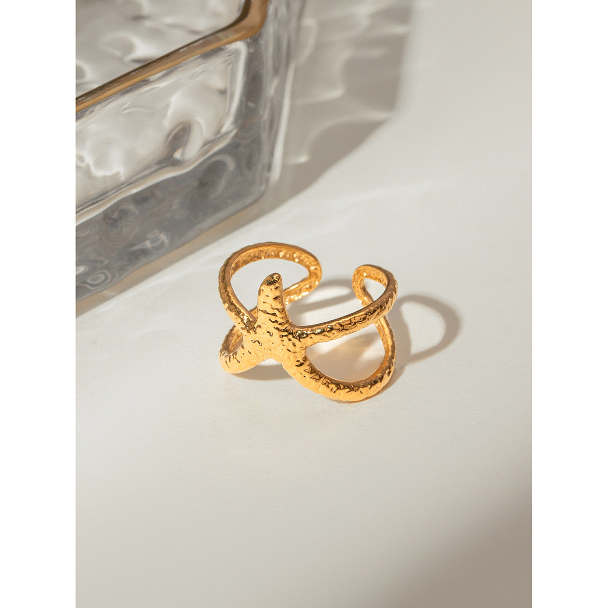 18K Gold Starfish Cuff Ring
