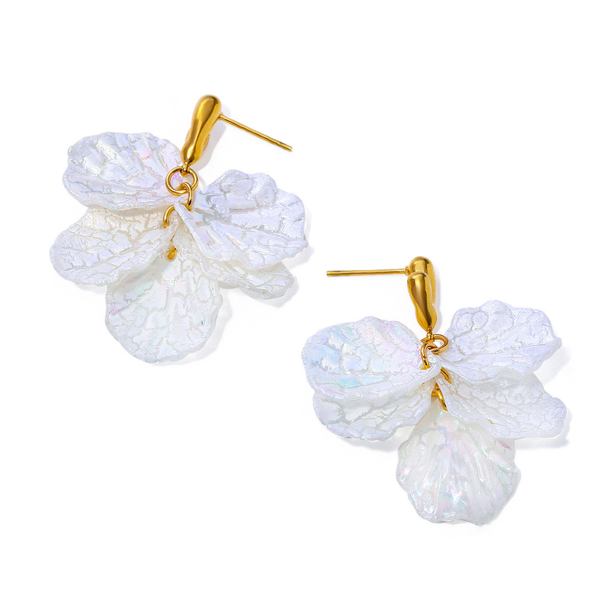 18K Gold Beach Flower Dangle Drop Earrings