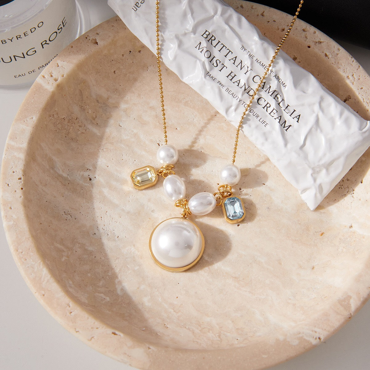 18K Gold Soft Harmony Pearl Charm Statement Necklace