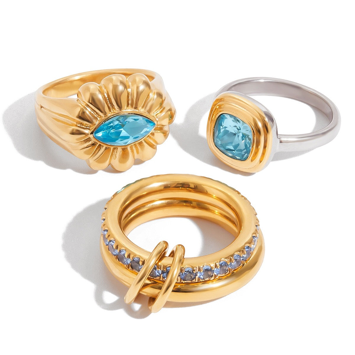 18K Gold Blue Reverie Statement Cocktail Stacking Ring