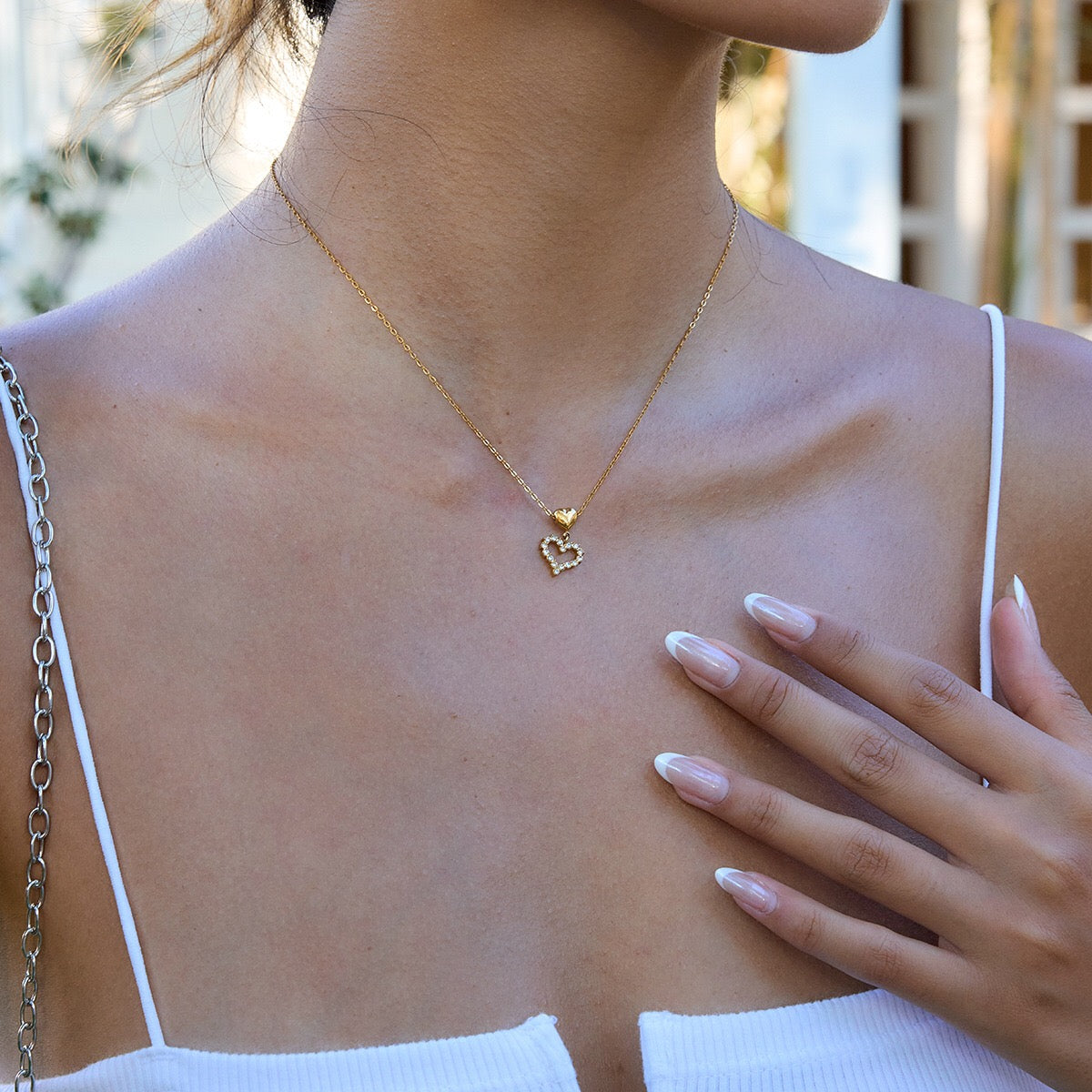 18K Gold Heart to Heart Dainty Pendant Necklace