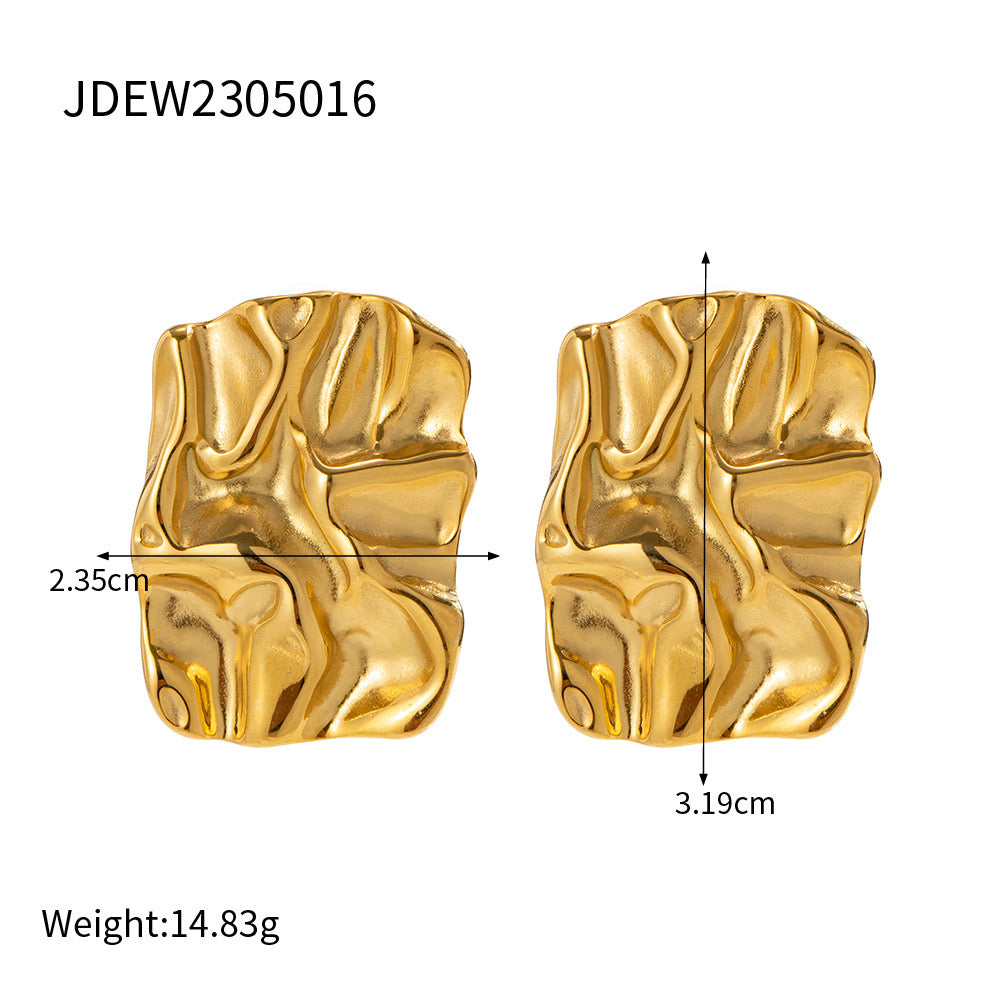 18K Gold Textured Plate Statement Stud Earrings