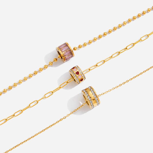 18K Gold Pink Heart Mama Bling Ring Dainty Pendant Necklace