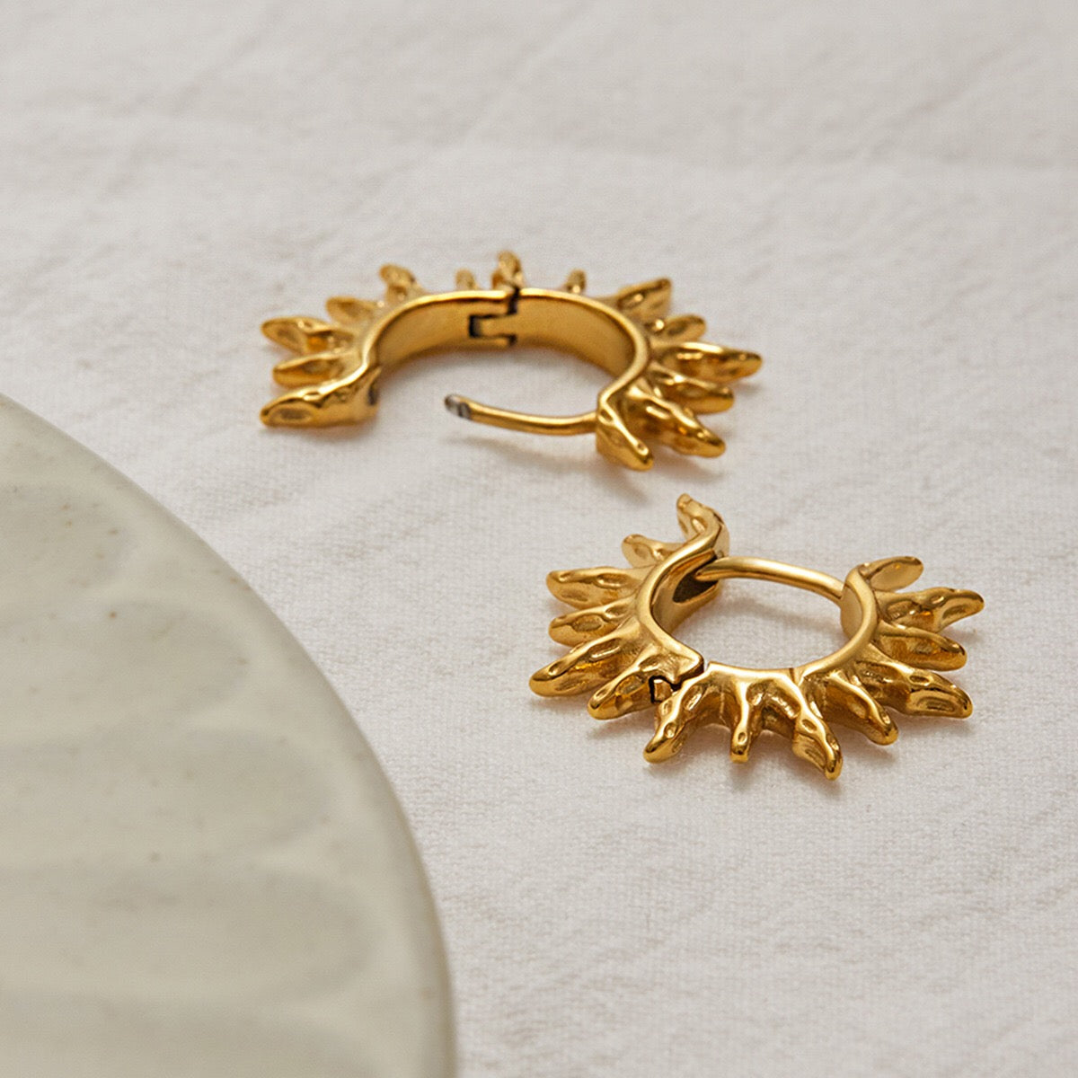 18K Gold Bright Sun Statement Huggie Earrings