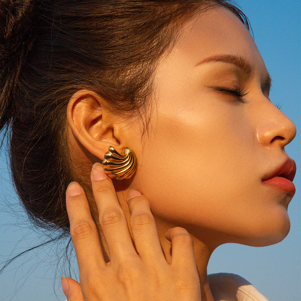 18K Gold Ocean Breeze Statement Stud Earrings