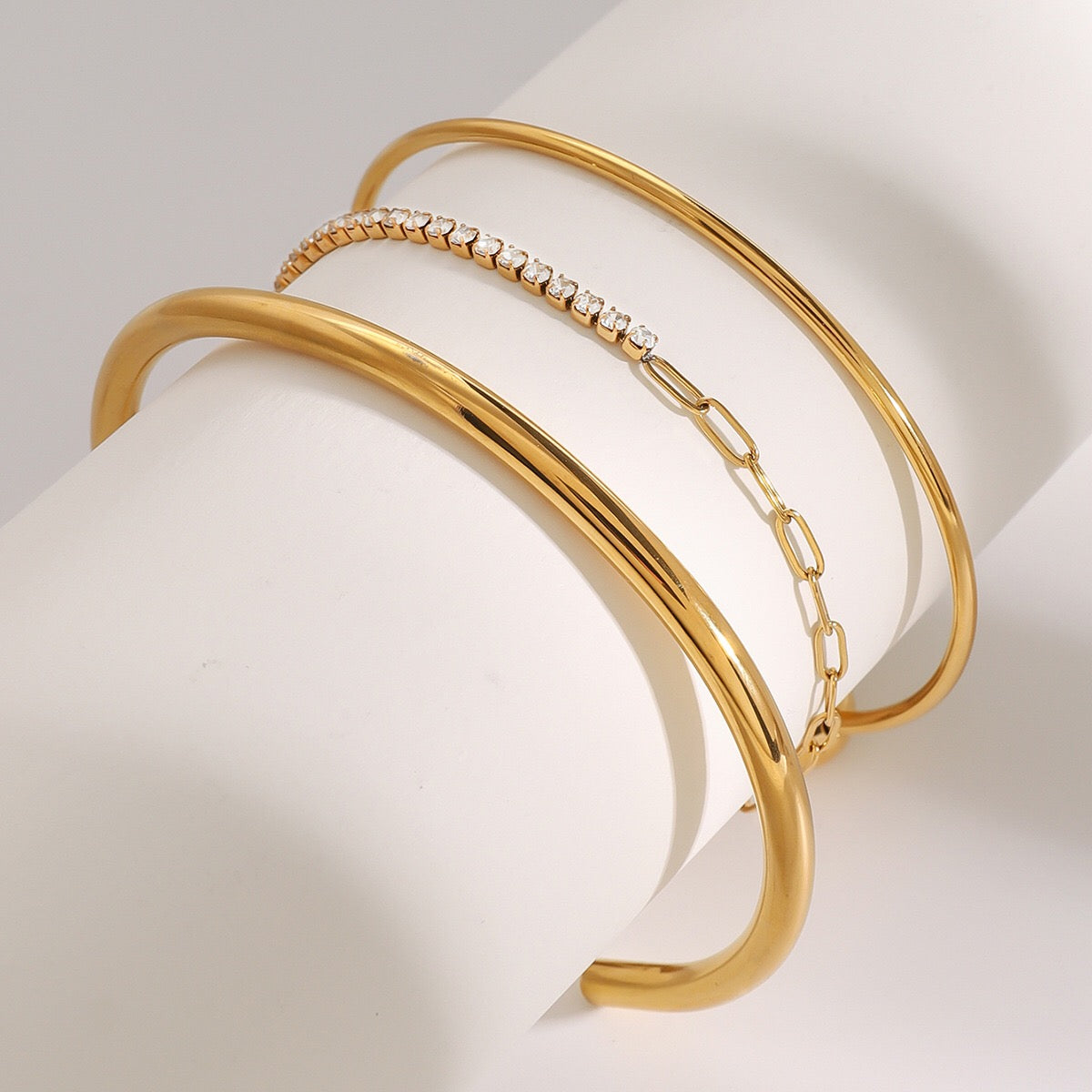 18K Gold Minimalist Paperclip Chain Silm Bangle Tennis Bracelet Stack
