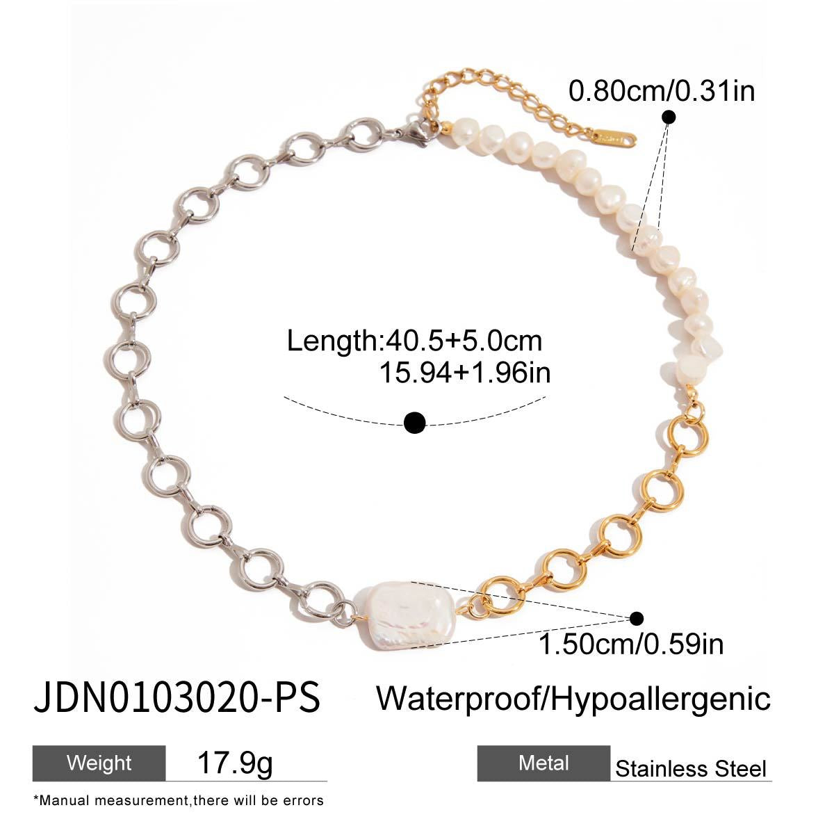 18K Gold Two Tone Chunky Beaded Pearl Paperclip Chain Layered Necklace Set