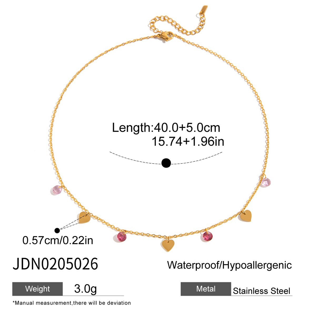 18K Gold Bling Love Letter Pink Jewel Paperclip Chain Layered Necklace Set