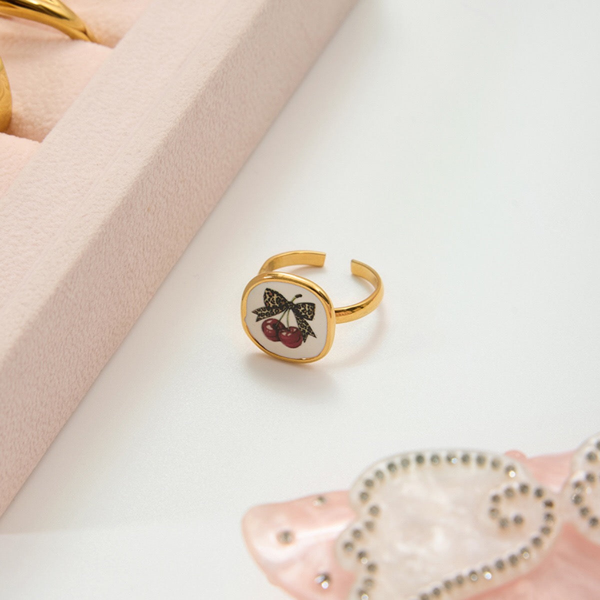 18K Gold Red Cherry Ring