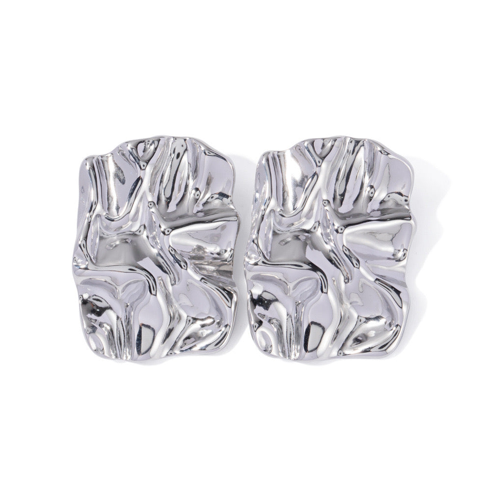 18K Gold Textured Plate Statement Stud Earrings