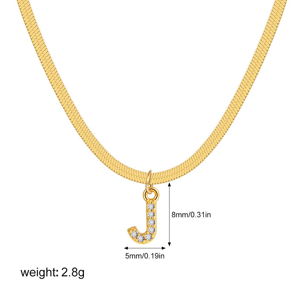 18K Gold Minimalist Glam Herringbone Chain Initial Dainty Necklace