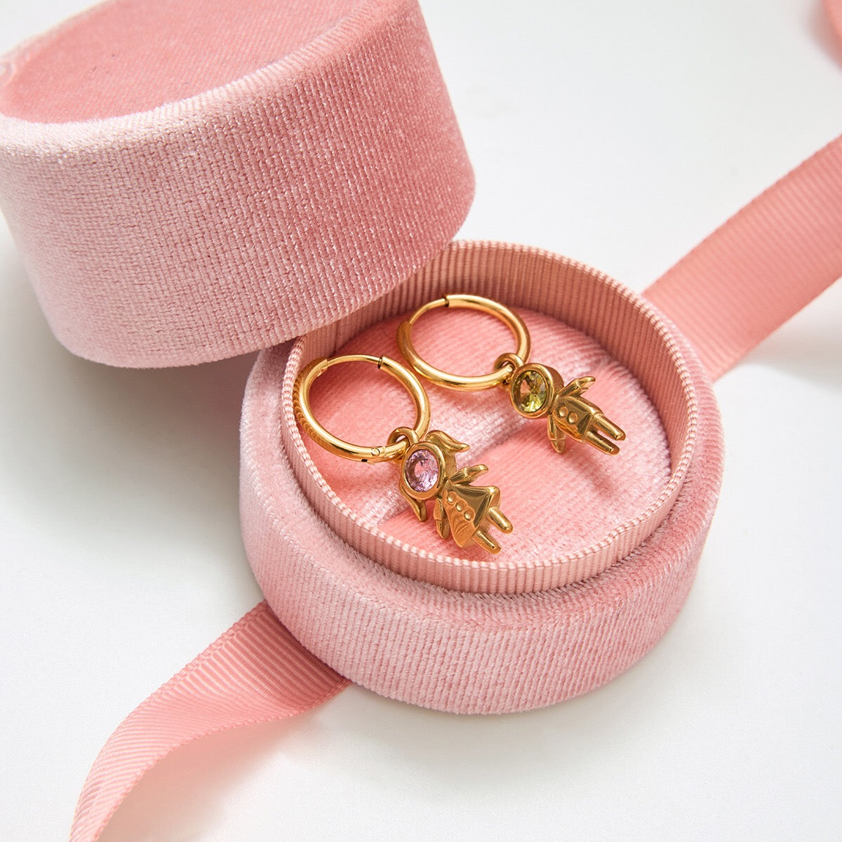 18K Gold Perfect for Mama Boy and Girl Small Hoop Huggie Earrings with Charm