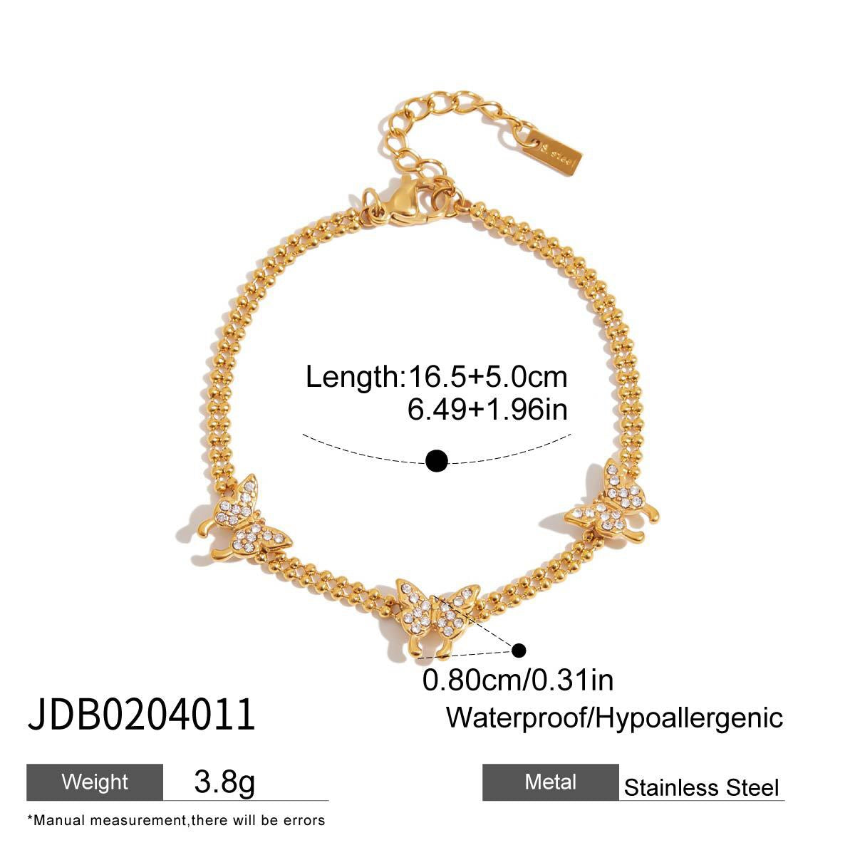18K Gold Luxury Pink Butterfly Dainty Tennis Chain Bracelet Stack