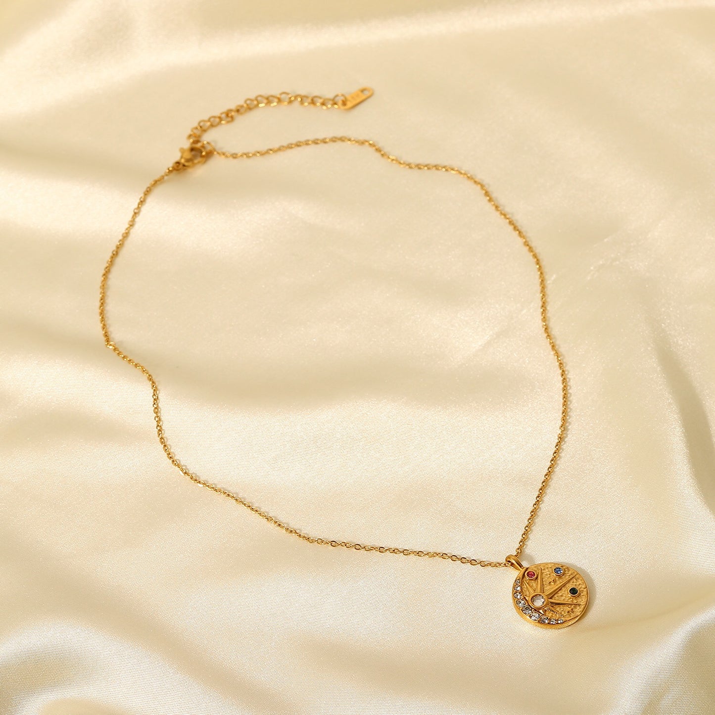 18K Gold Celestial Coin Pendant Necklace