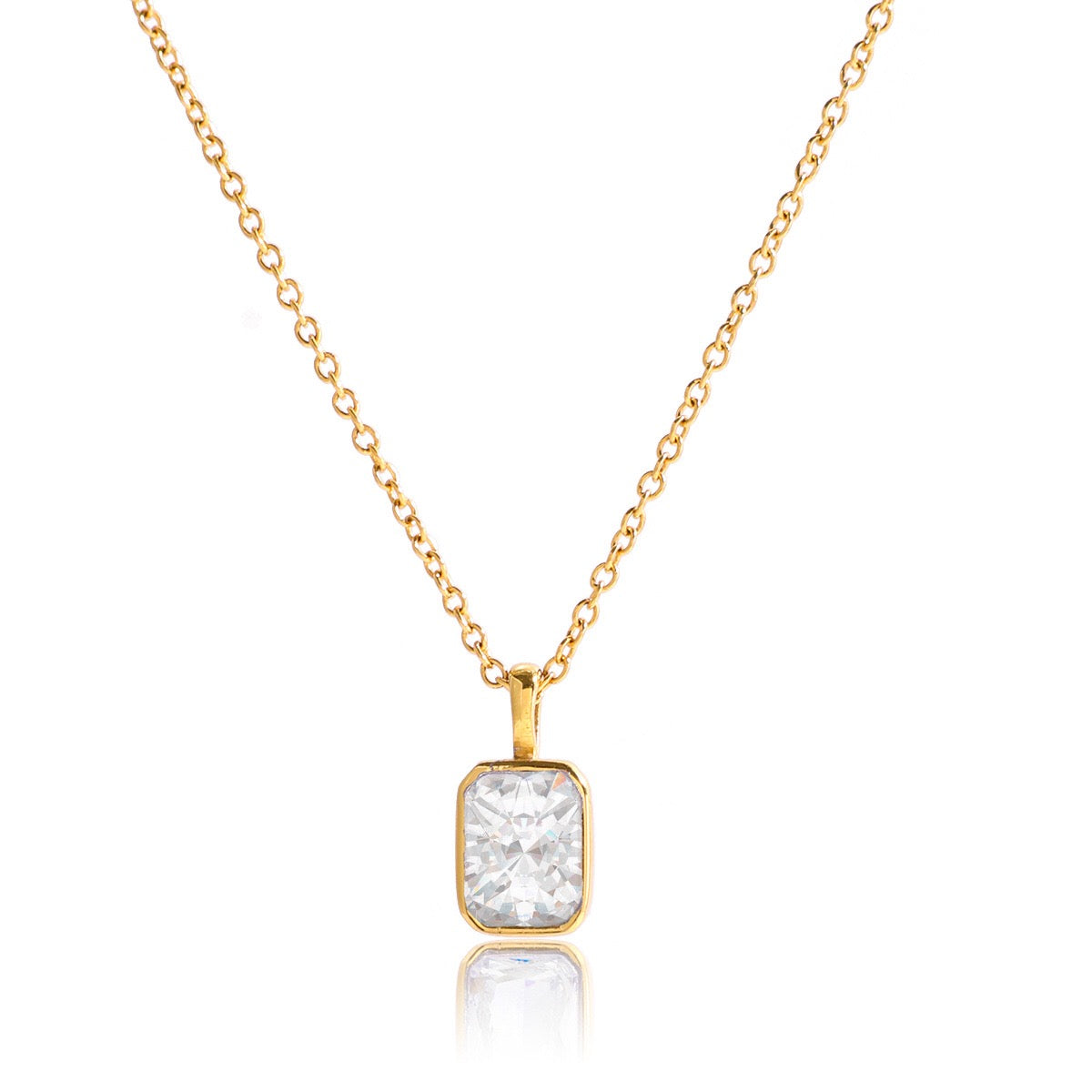 18K Gold Minimal Glow CZ Pendant Paperclip Beaded Chain Layered Necklace Set