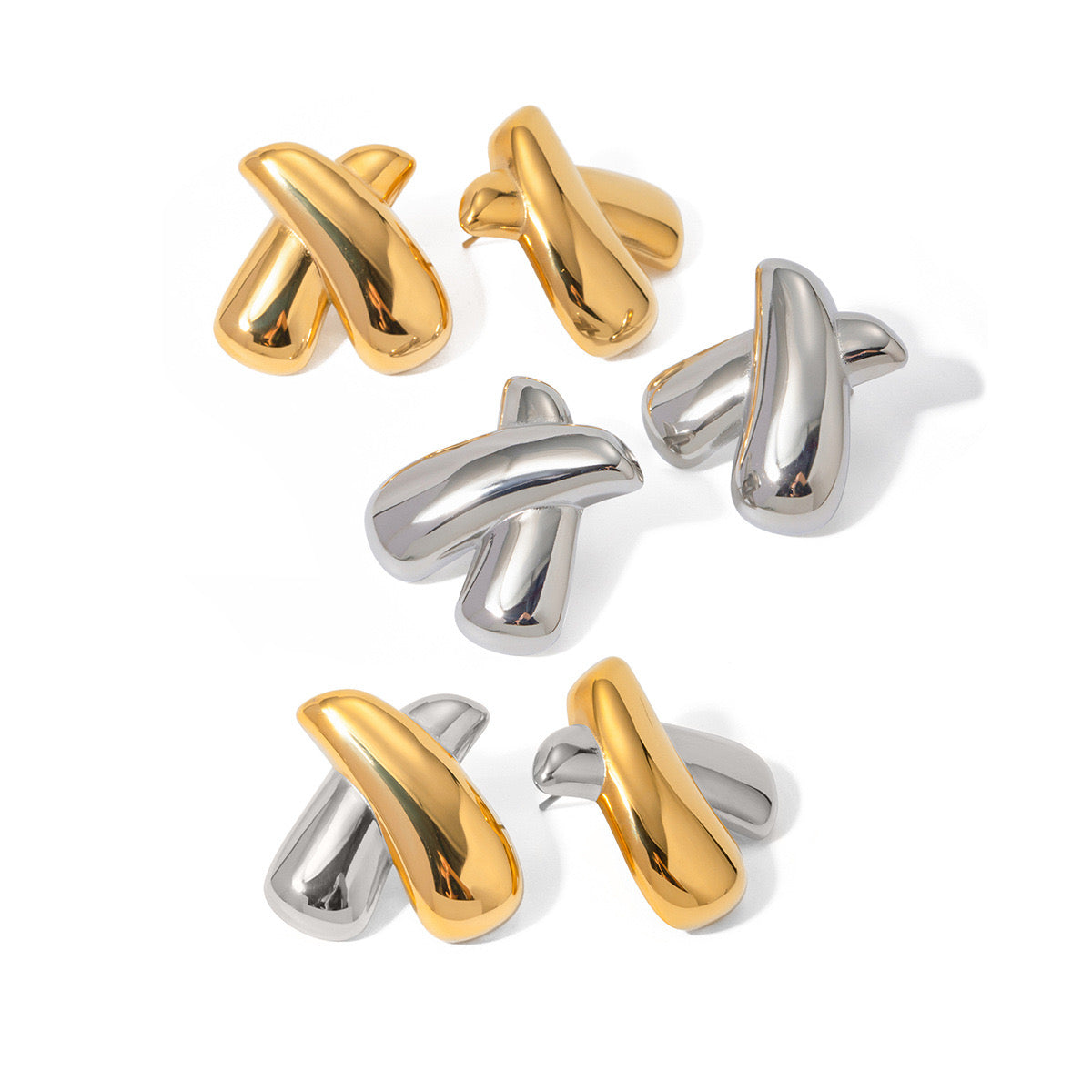 18K Gold Chunky X Statement Stud Earrings