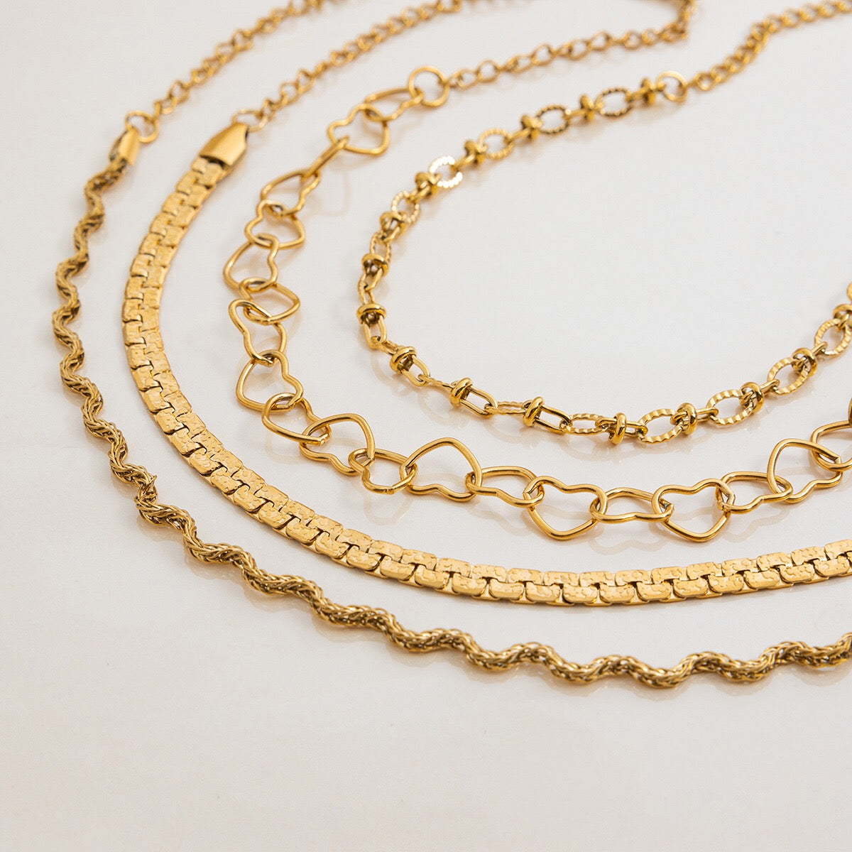 18K Gold Heart Chain Trendy Everyday Bracelet Stack