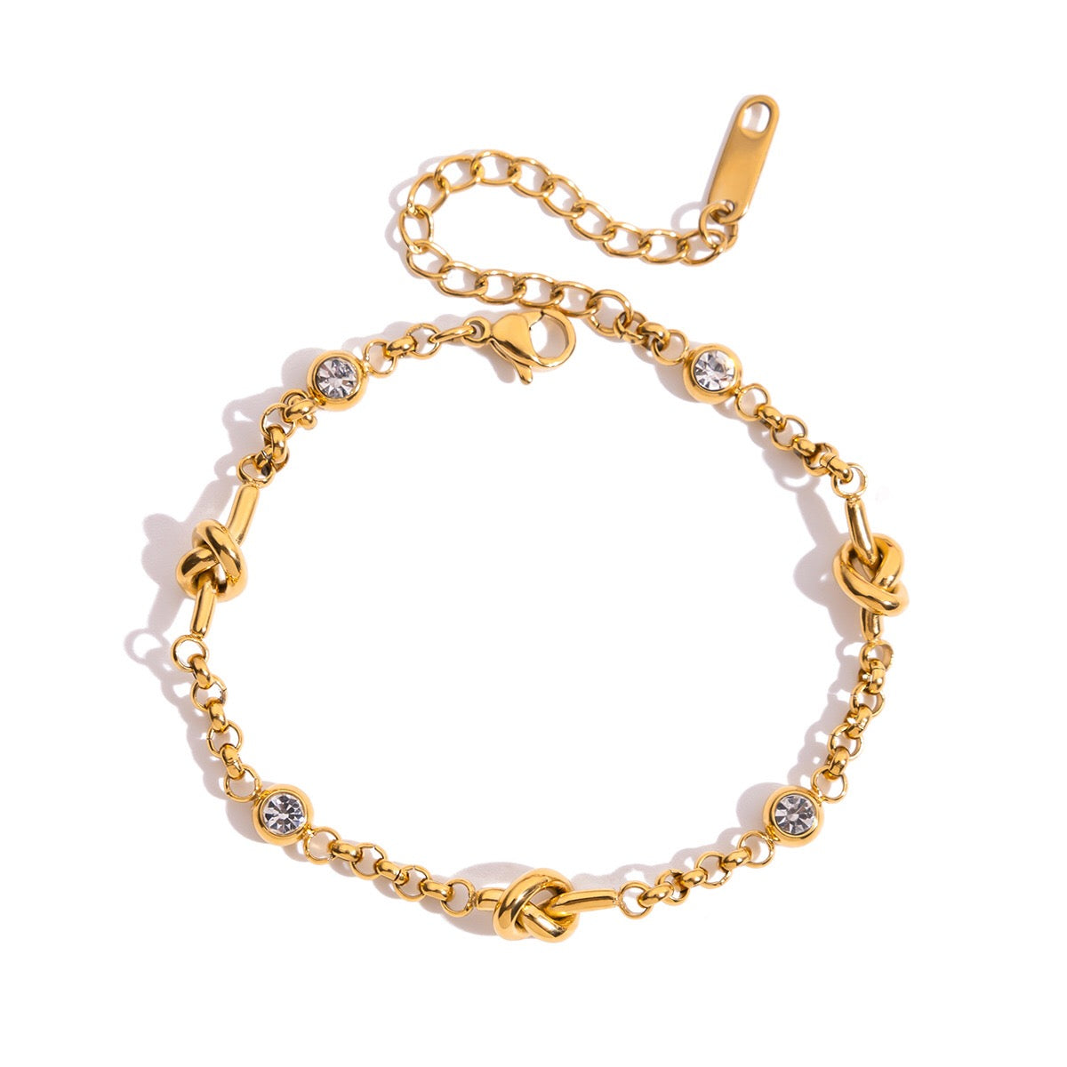 18K Gold Shimmering Dainty Flower Bow Bracelet Stack