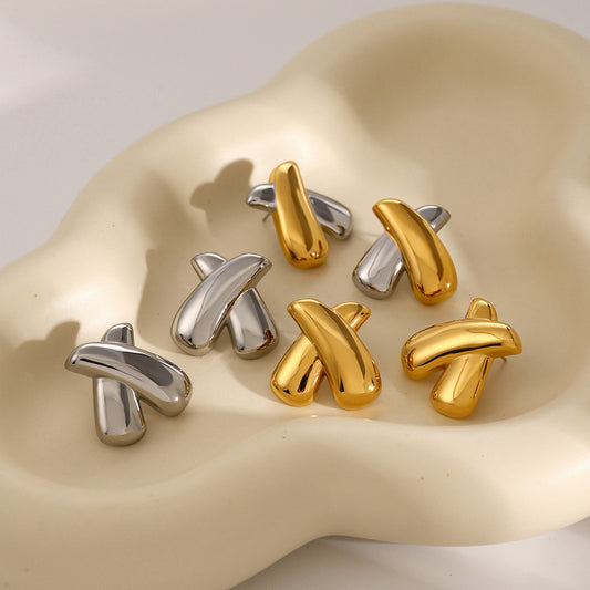 18K Gold Chunky X Statement Stud Earrings