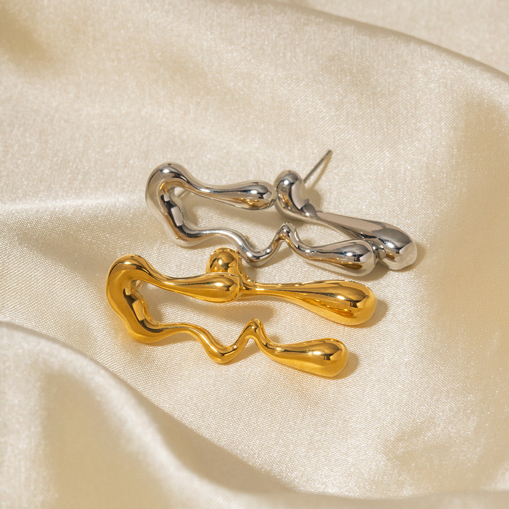 18K Gold Mismatched Drip Statement Stud Earrings