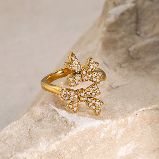 18K Gold Bejeweled Coquette Bow Ring