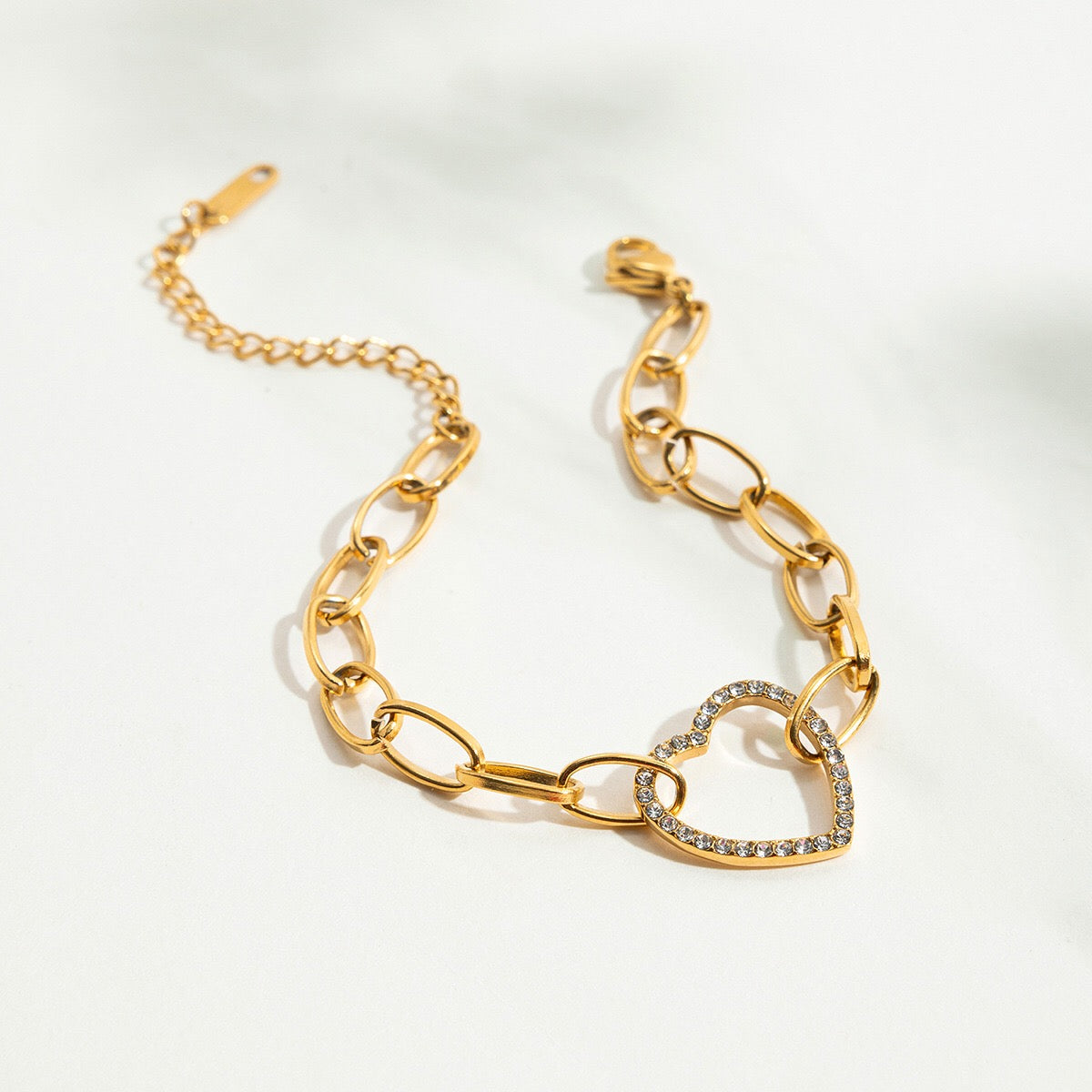 18K Gold Bling Heart Circle Chain Bracelet