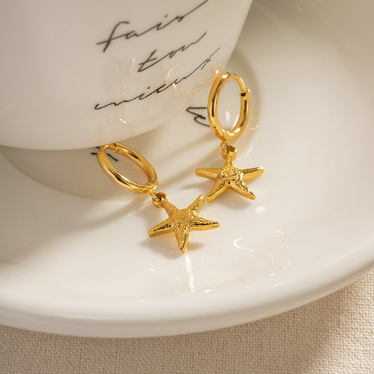 18K Gold Star Huggie Earrings with Charm