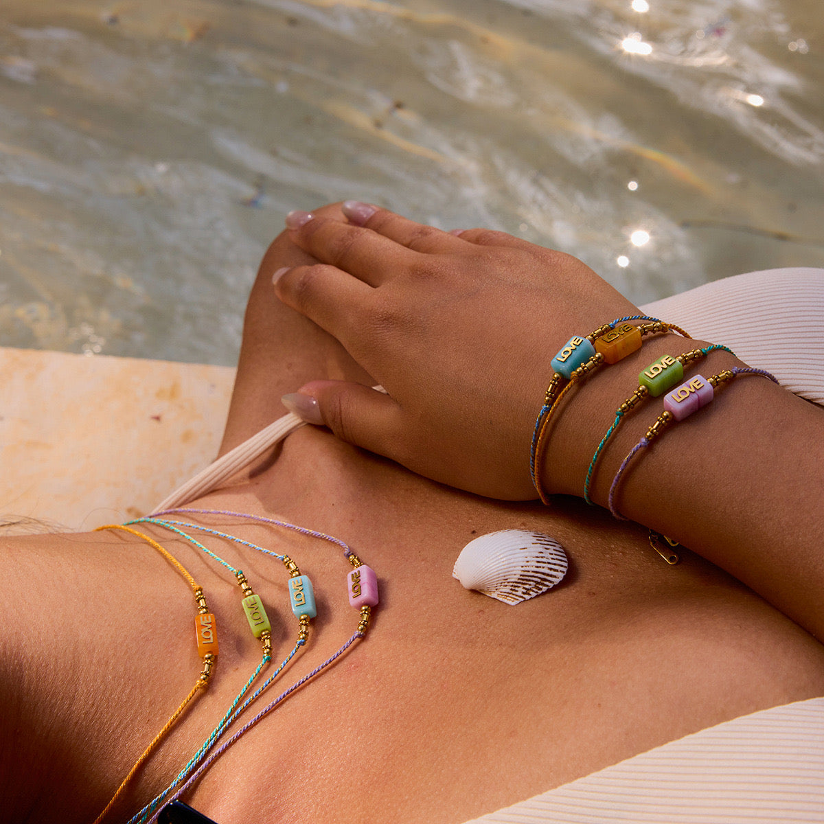 18K Gold Pastel Color Love Summer String Bracelet