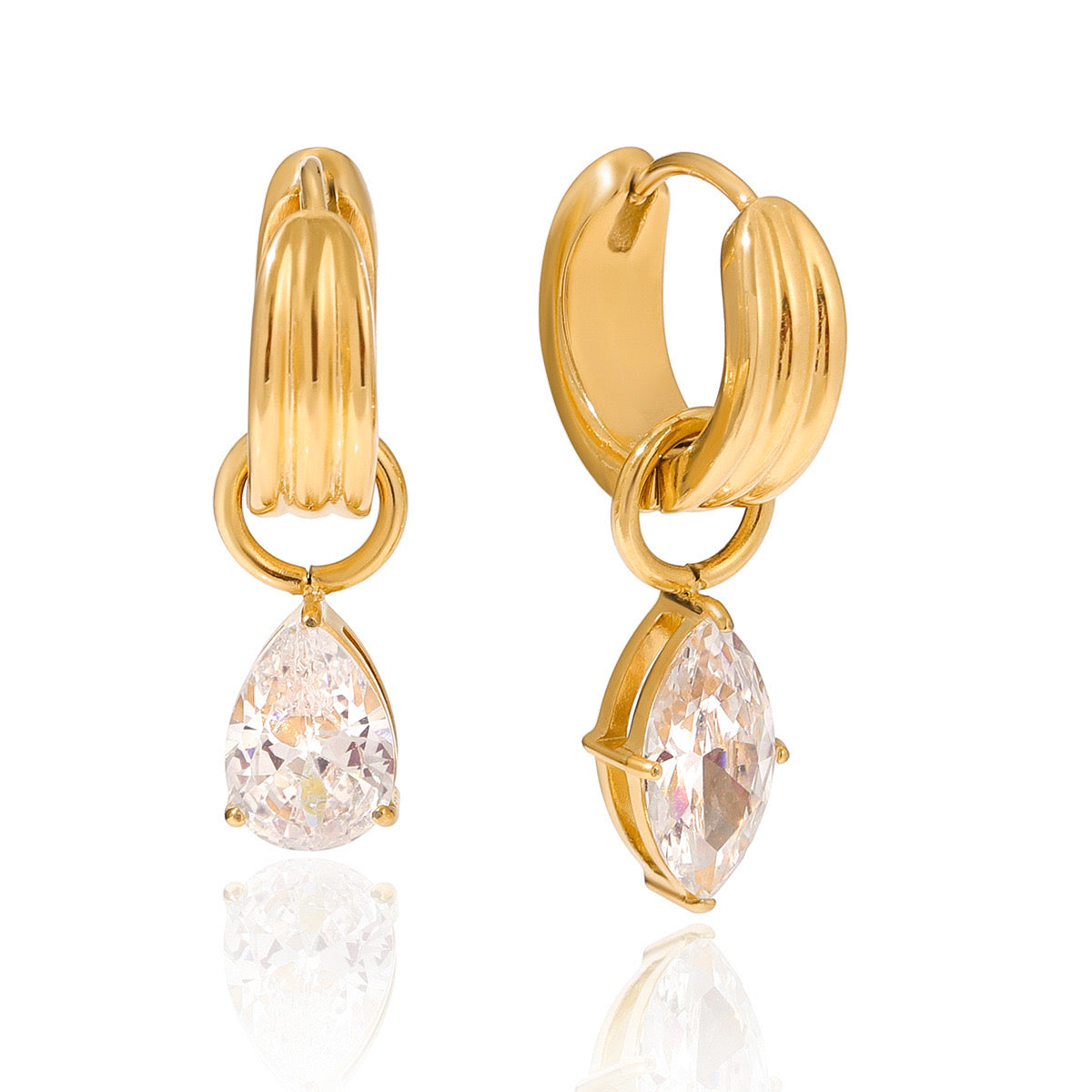 18K Gold Forever Jewel Mismatched Small Hoop Huggie Earrings