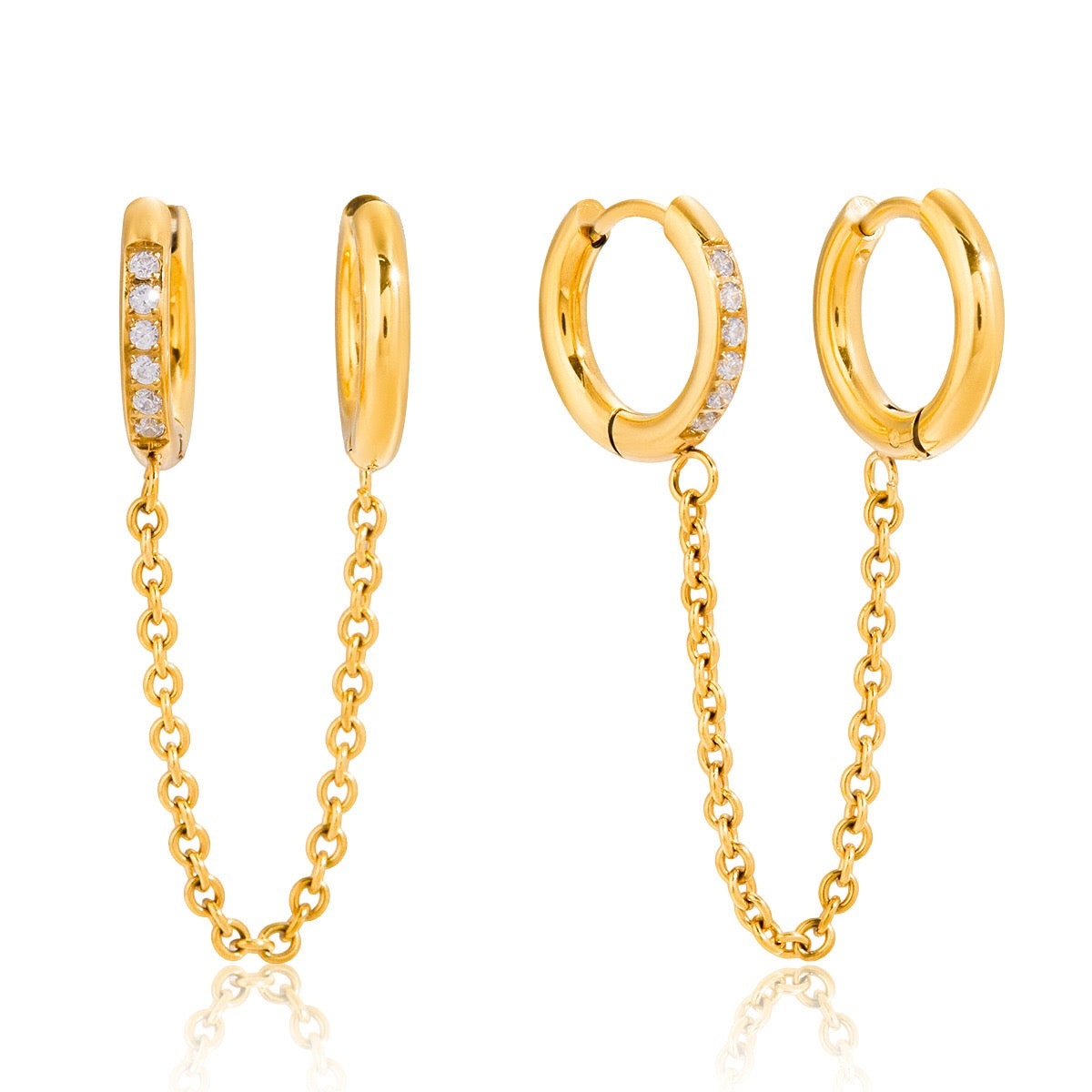 18K Gold Sweet Tangle Small Hoop Huggie Dangle Drop Chain Earrings