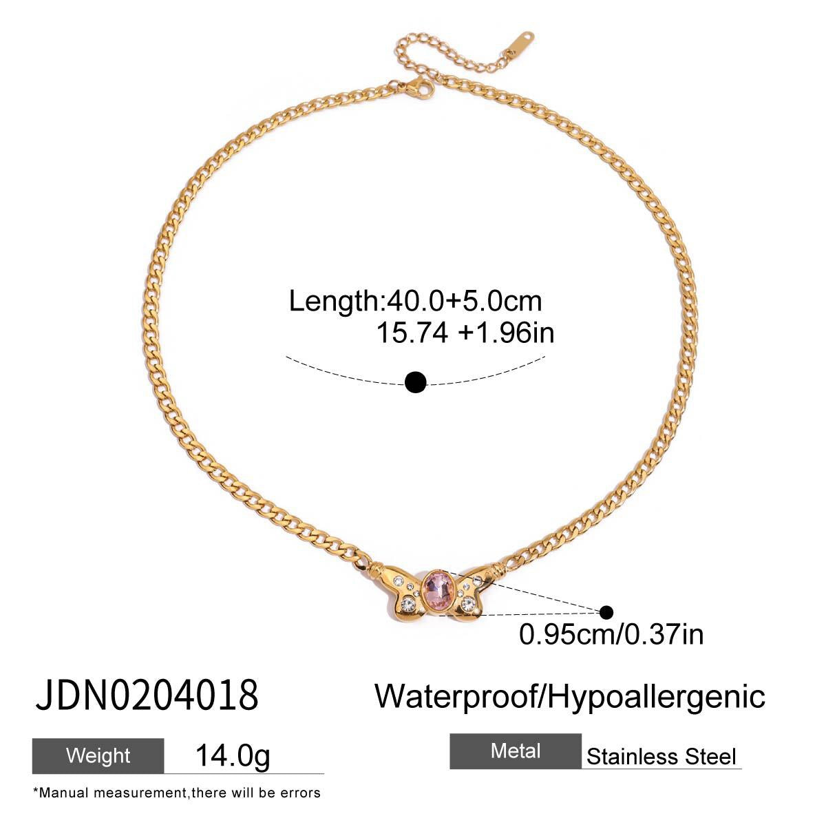 18K Gold Pink Butterfly Curb Chain Necklace