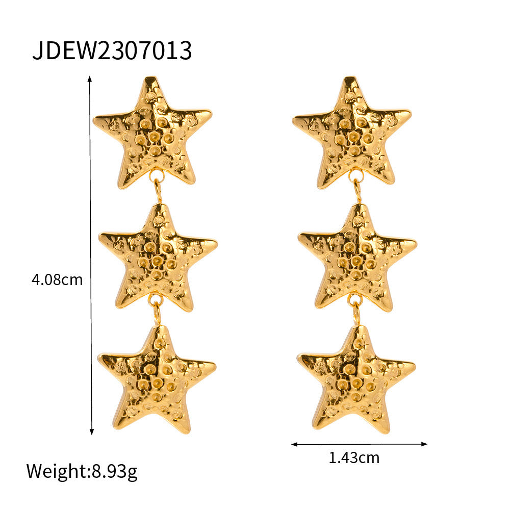 18K Gold Star Dangle Drop Earrings