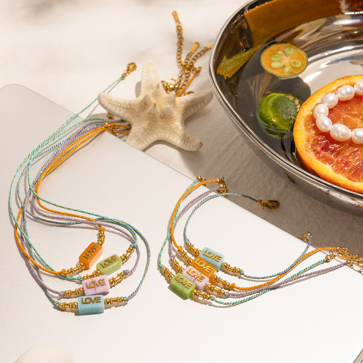 18K Gold Pastel Color Love Summer String Bracelet