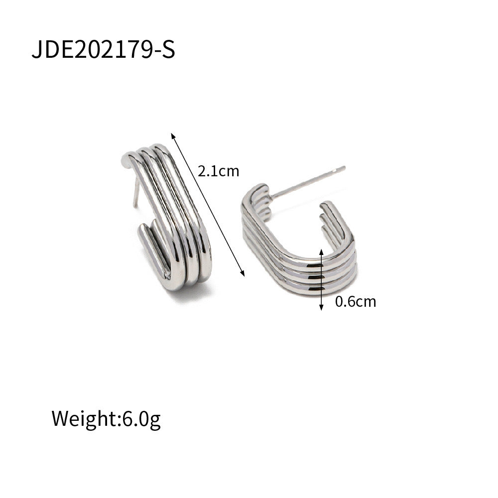 18K Gold Ribbed U Shape Hoop Huggie Earrings