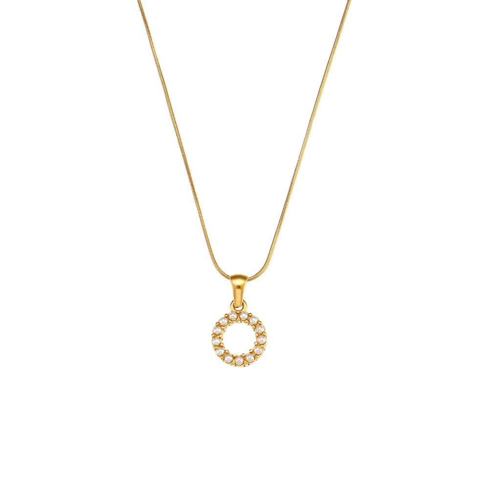 18K Gold Pearl Initial Pendant Necklace