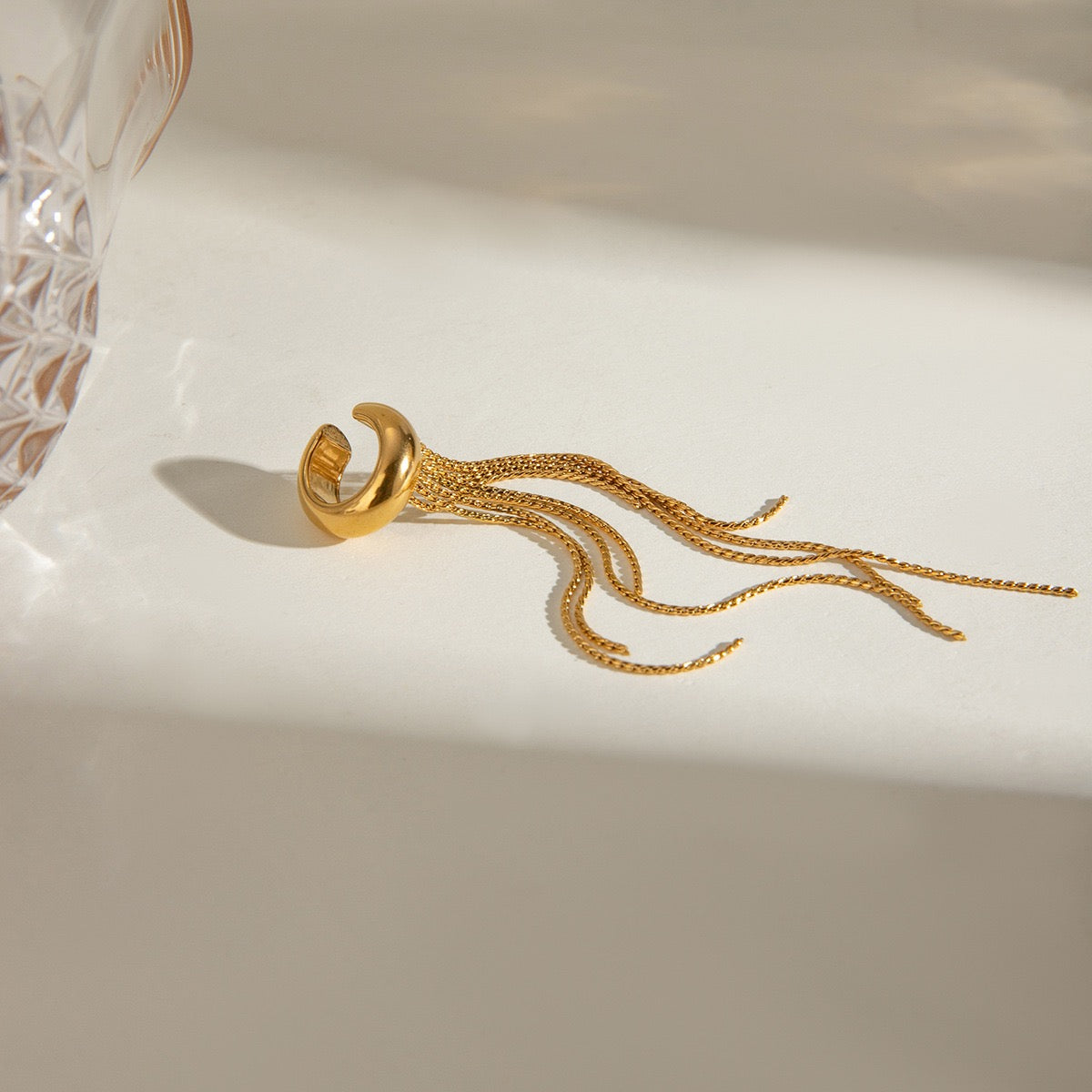 18K Gold Drop Dangle Ear Cuff